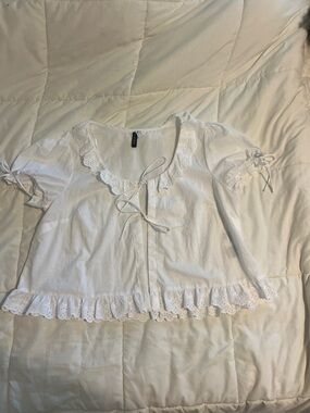 H&M White Eyelet Ruffle Tie-Front Blouse